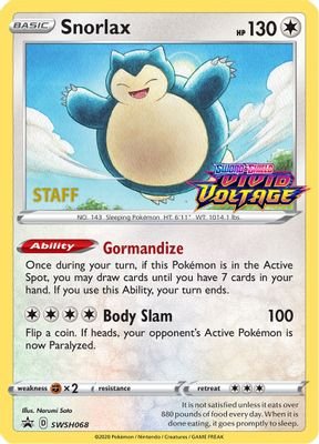 Snorlax – SWSH068 (Prerelease) [Staff] #SWSH068 (SWSH: Sword & Shield Promo Cards)